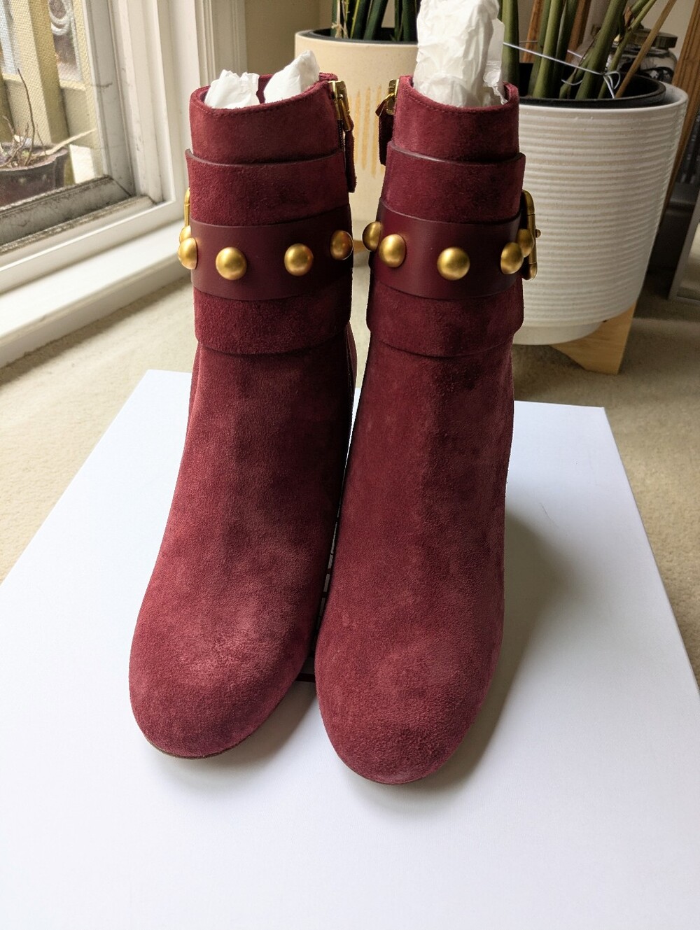 NIB Valentino Red Suede Burgundy Boots - size 36